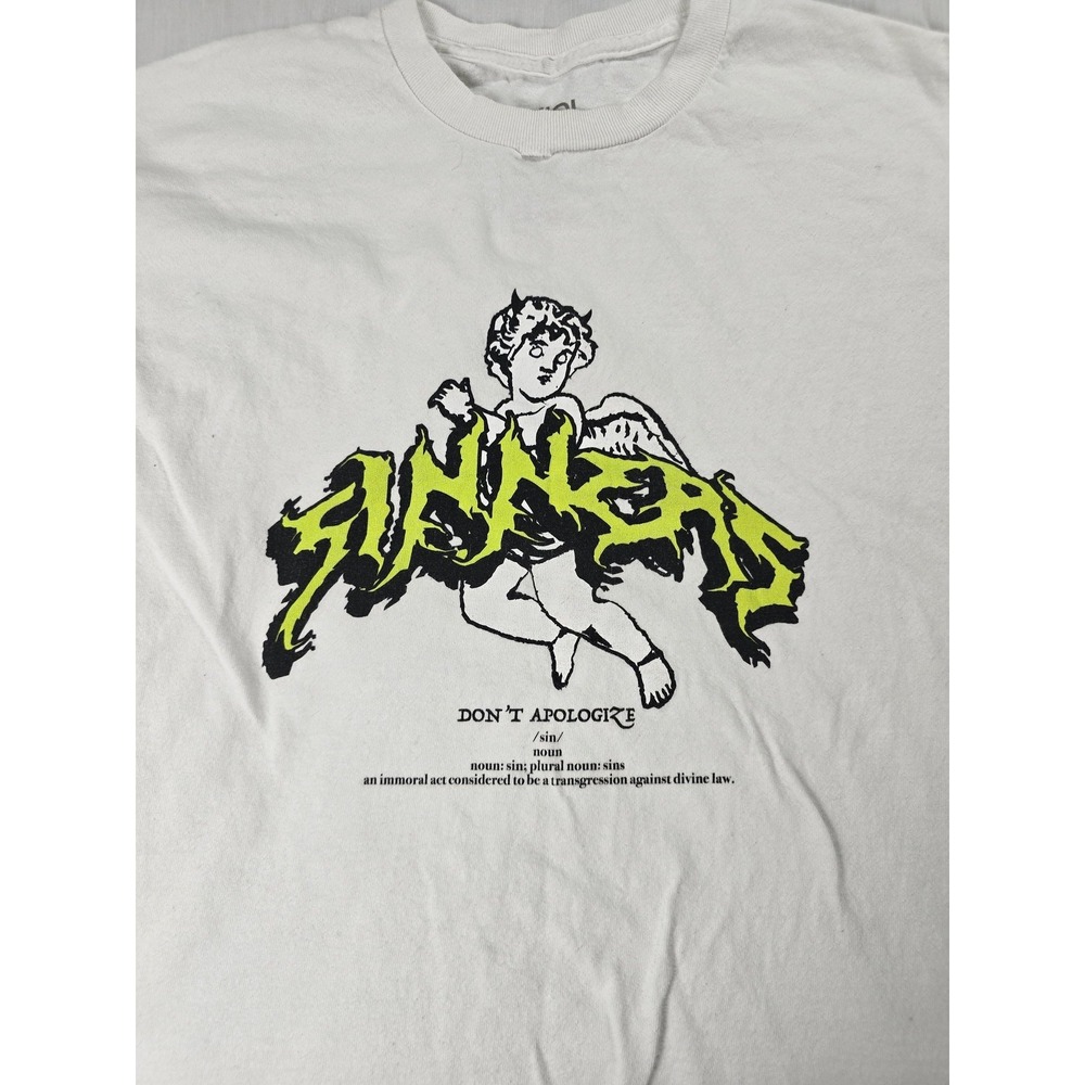 Vitriol Shirt Mens Medium White Sinners Don't‎ Apologize Angel Graphic Tee
